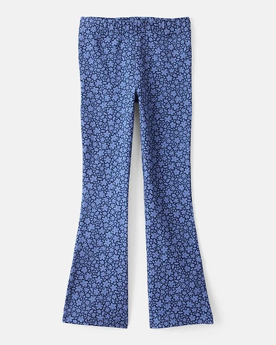 Girls Cotton Floral Stretch Flare Leggings - Purple
