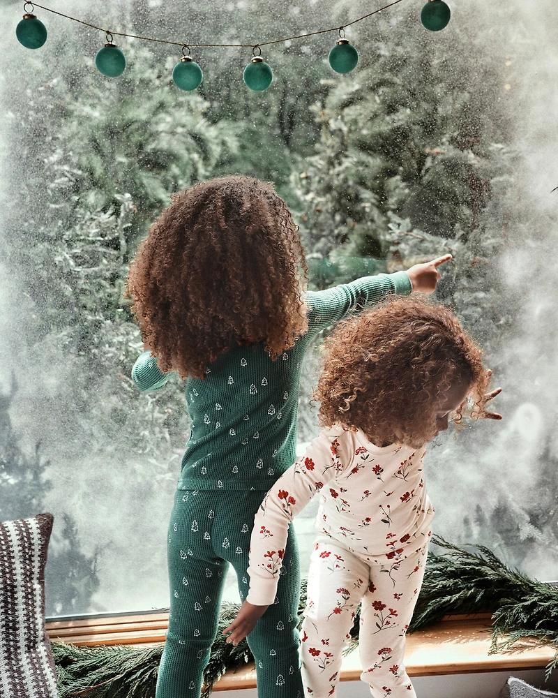Toddler Christmas Tree Print Waffle Knit Pajamas Made with Organic Cotton