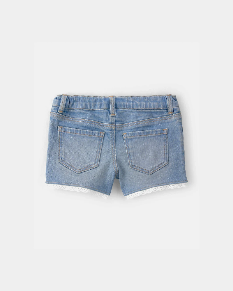 Toddler Girl Eyelet Trim Denim Shorts - Light Wash