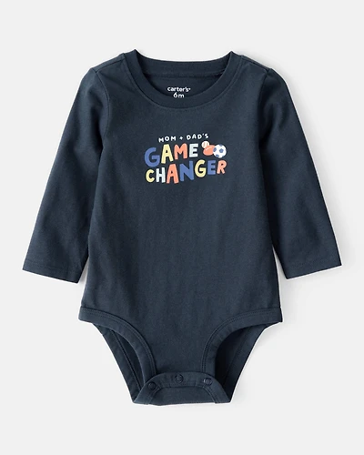Baby Boy Cotton Long-Sleeve Graphic Bodysuit - Navy Blue