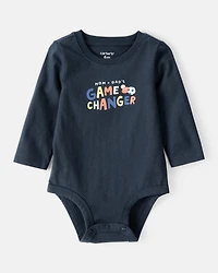 Baby Boy Cotton Long-Sleeve Graphic Bodysuit - Navy Blue