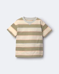 Toddler Boy Otter Pocket Tee in Stripes - Cream/Light Blue