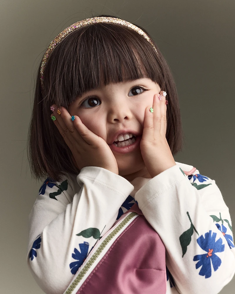 Toddler Girl Floral Long-Sleeve Relaxed Tee - Cream/Blue