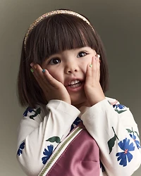 Toddler Girl Floral Long-Sleeve Relaxed Tee - Cream/Blue