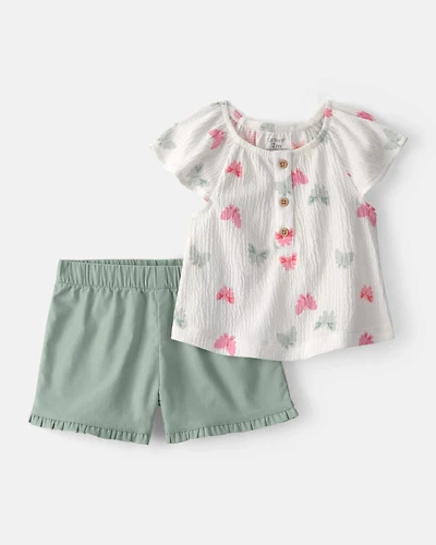Baby Girl 2-Piece Butterfly Top & Short Set - Green/White