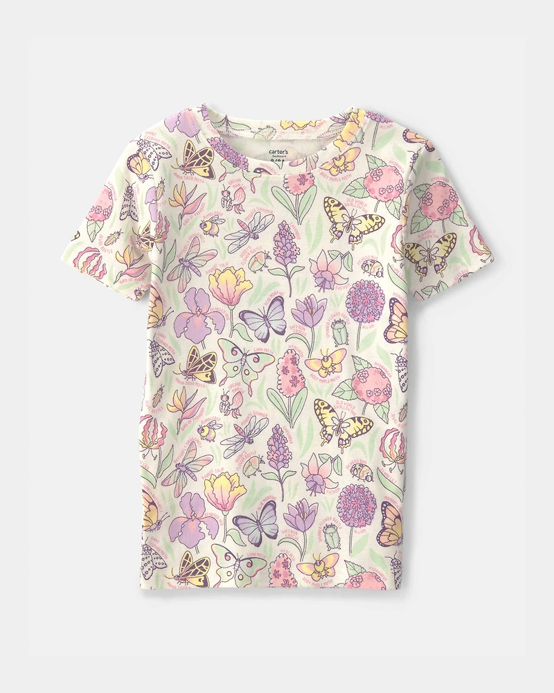 Girls Butterfly 100% Cotton Snug Fit 2-Piece Pajama Set - Cream