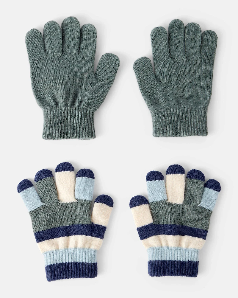 Boys 2-Pack Stripe Gloves - Blue/Green