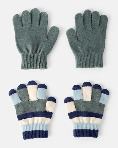 Boys 2-Pack Stripe Gloves - Blue/Green