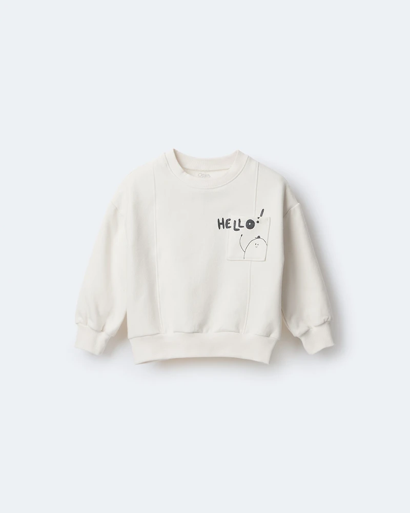 Toddler Hello!' Pullover Sweatshirt - Cream