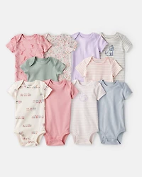 Baby Girl 10-Pack Short-Sleeve Multipack Bodysuits - Pink/Green/Blue