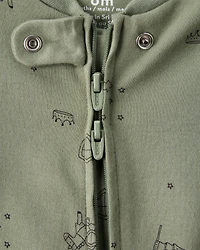 Baby Boy Dragon Print 100% Cotton Long-Sleeve Sleep & Play Pajamas - Green