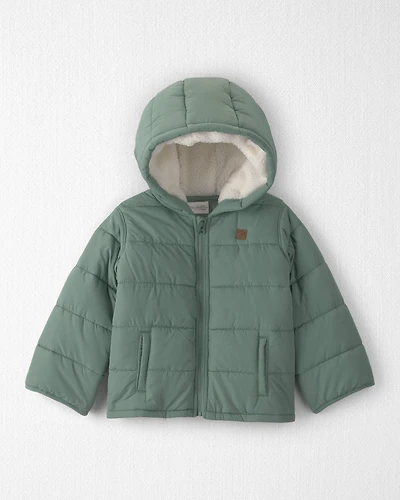 Toddler Recycled Teddy Fleece Hooded Puffer Jacket