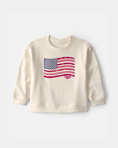 Toddler American Flag French Terry Pullover Sweatshirt - Cream