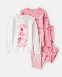 Toddler Girl Desserts 100% Cotton Snug Fit 4-Piece Pajamas - Pink/White