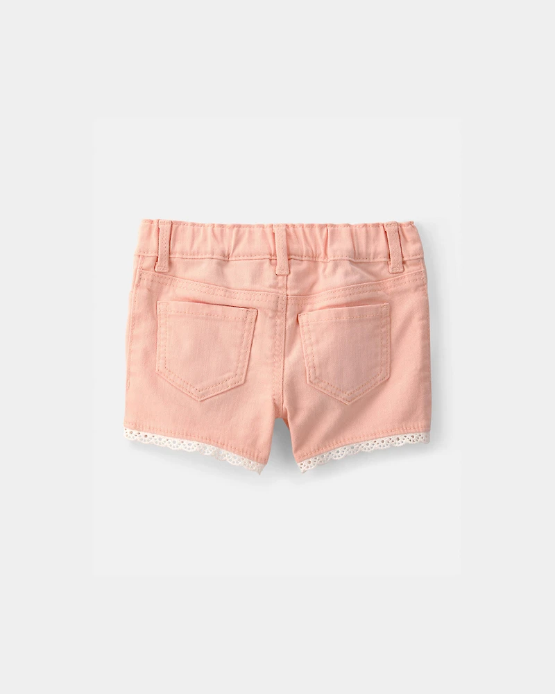 Baby Girl Eyelet Trim Twill Shorts - Peach
