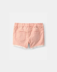 Baby Girl Eyelet Trim Twill Shorts - Peach