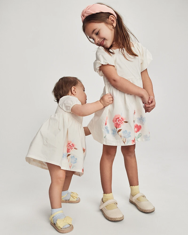 Baby Girl Puff Sleeve Floral Dress - Cream