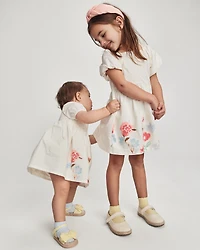 Baby Girl Puff Sleeve Floral Dress - Cream