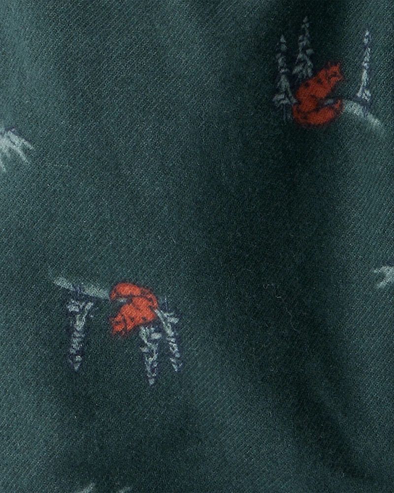 Baby Boy Woodland Fox Print Drawstring Pants - Green