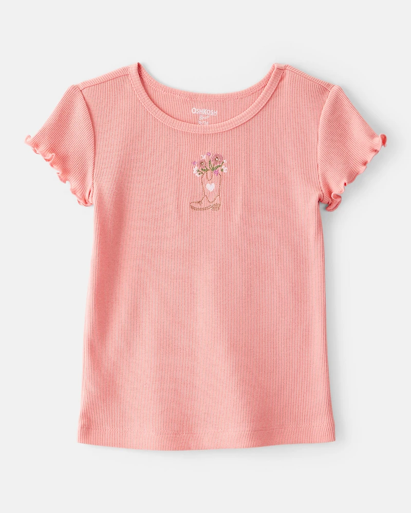 Toddler Girl Cowgirl Boot Cotton Short-Sleeve Top - Pink