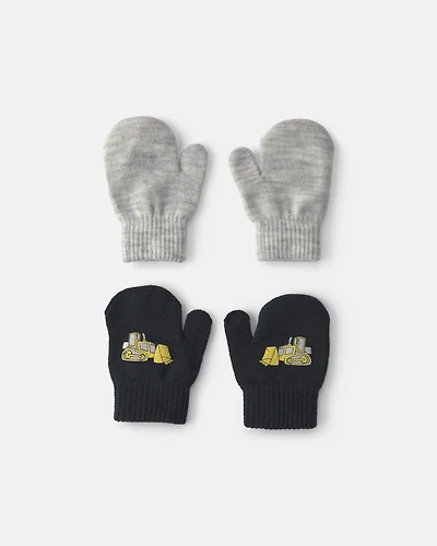 Toddler Boy 2-Pack Construction Mittens - Black/Grey