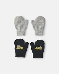 Toddler Boy 2-Pack Construction Mittens - Black/Grey