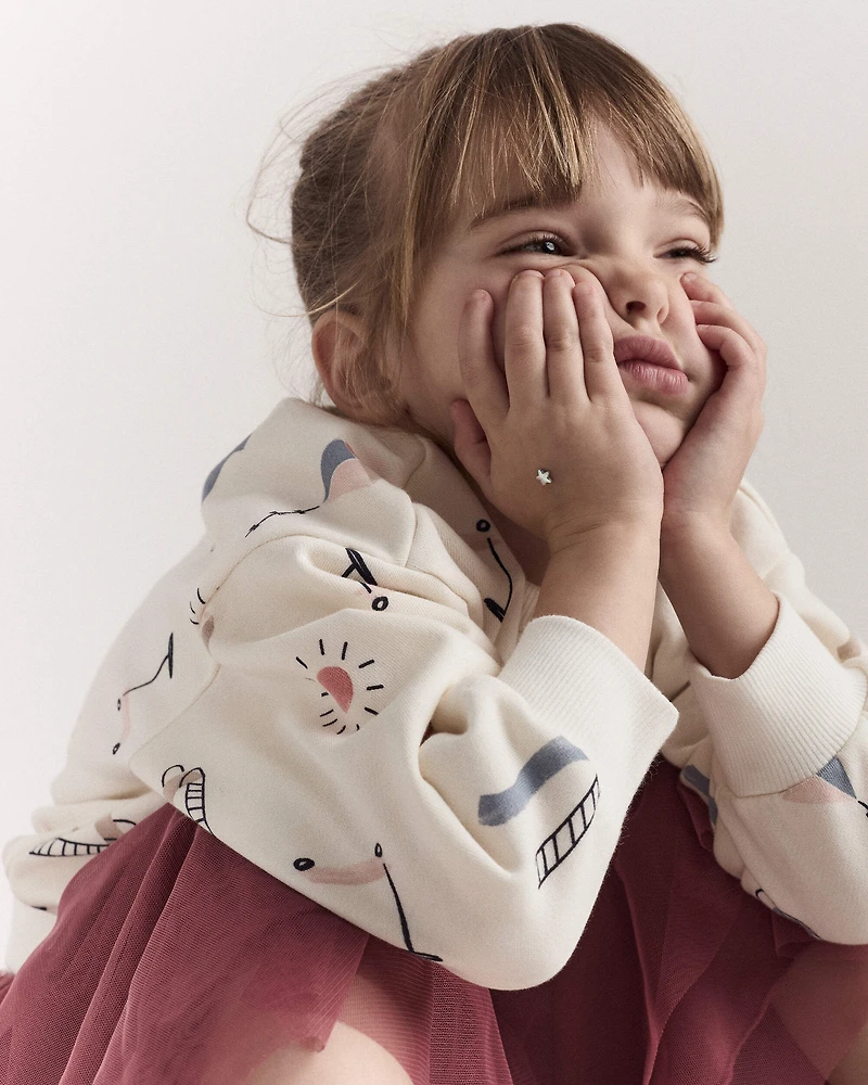 Toddler Dolman-Sleeve Sweatshirt in Park Day Print - Cream