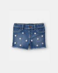 Baby Girl Daisy Denim Embroidered Shorts - Dark Wash