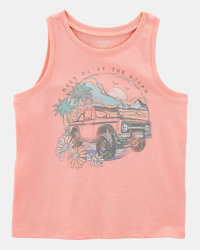 Girls Vintage Beach Muscle Tank - Coral