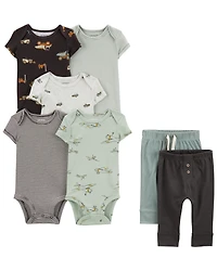 Baby 7-Piece Short-Sleeve Bodysuits & Pull-On Pants Set