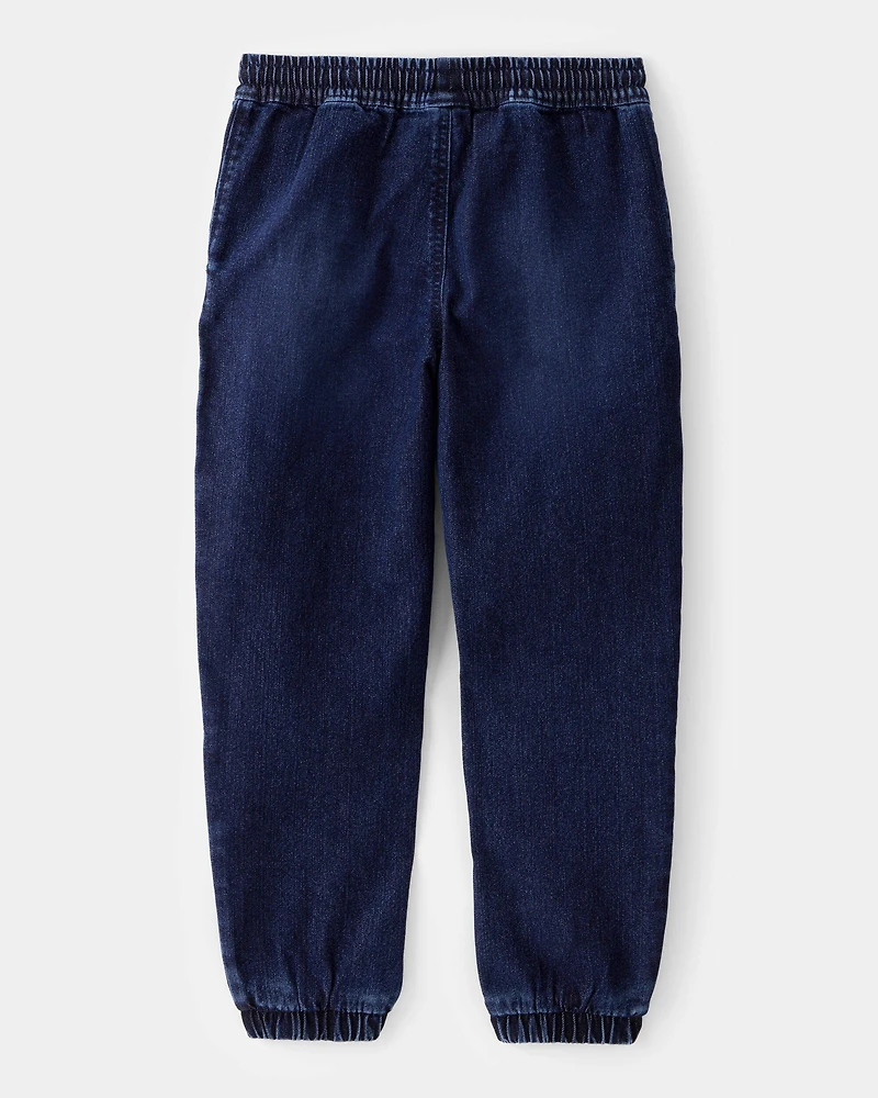 Kid Tapered Iconic Denim Drawstring Joggers - Indigo Wash