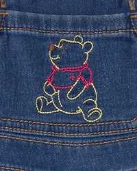 Baby Disney© Winnie the Pooh Embroidered Knit-Like Denim Overalls - Dark Wash