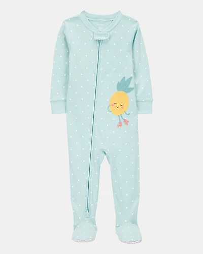 Toddler Girl 1-Piece Polka Dot Pineapple 100% Snug Fit Cotton Footie Pajamas - Turquoise