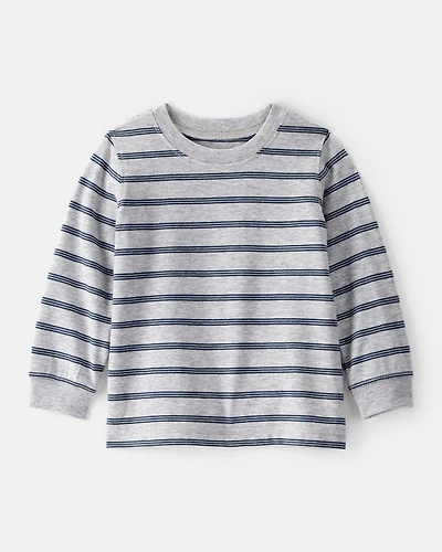 Baby Boy Striped Long-Sleeve Tee- Grey
