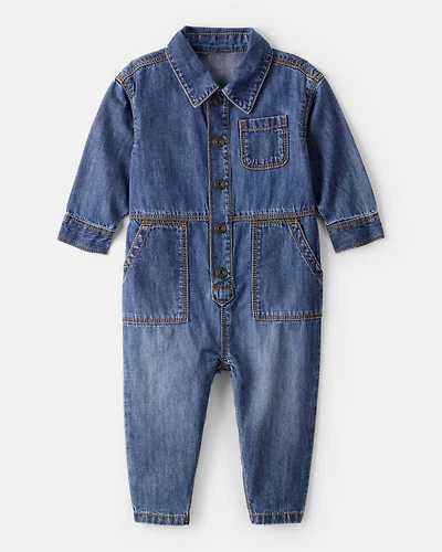 Baby Boy Denim Long-Sleeve Jumpsuit - Blue