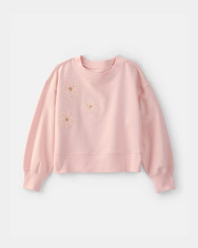 Girls Floral French Terry Pullover Sweatshirt - Pink