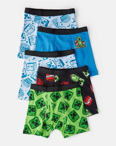 Boys 5-Pack Minecraft® Print Boxer Brief Underwear - Blue/Green/Black