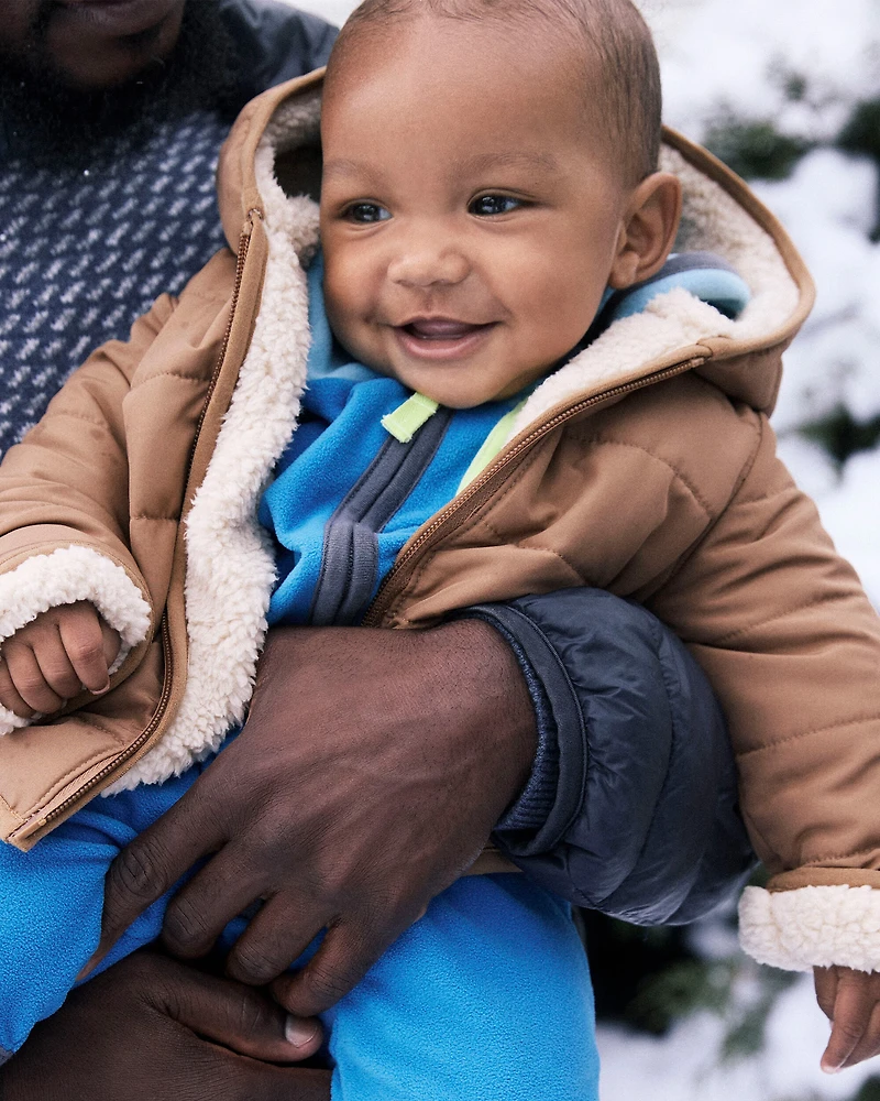 Baby Boy Reversible Sherpa Hooded Midweight Jacket - Brown