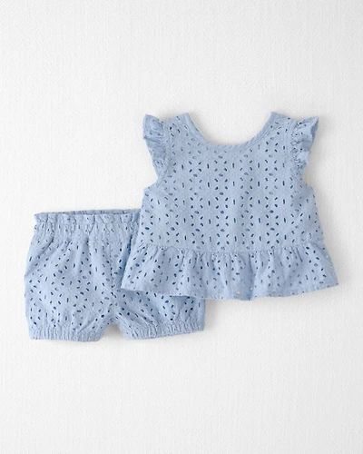 Baby Girl 2-Piece Organic Cotton Eyelet Top & Short Set