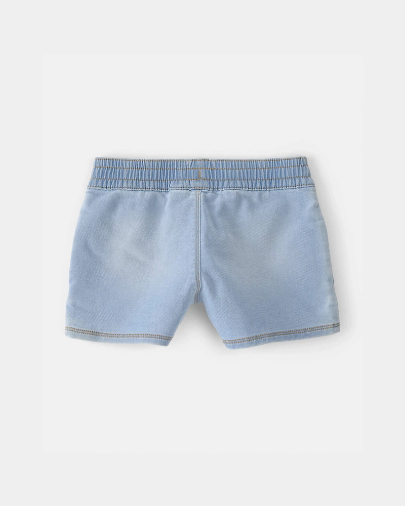 Girls Denim Drawstring Pull-On Shorts - Light Wash