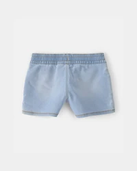 Girls Denim Drawstring Pull-On Shorts - Light Wash