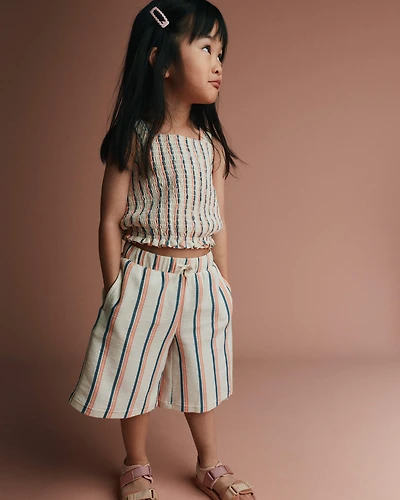 Toddler Girl Wide-Leg Capri Pant in Stripes - Cream
