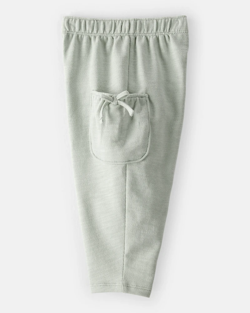 Baby Girl Bow Pocket French Terry Pants - Green