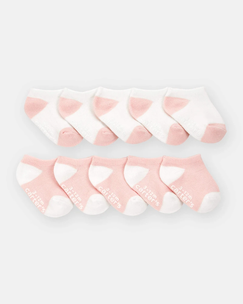 Baby 10-Pack No Show Socks - Pink/White