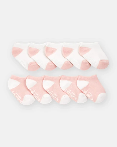 Baby 10-Pack No Show Socks - Pink/White