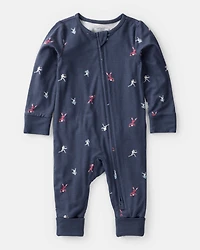 Baby Boy Football Print PurelySoft Long-Sleeve Sleep & Play Pajamas - Blue