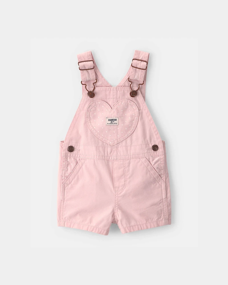 Baby Girl Heart Pocket Canvas Shortall - Pink