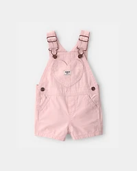 Baby Girl Heart Pocket Canvas Shortall - Pink