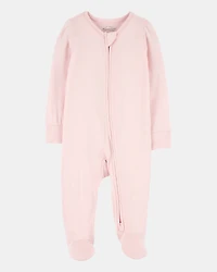 Baby Girl Solid 2-Way Zip PurelySoft Sleep & Play Pajamas - Light Pink