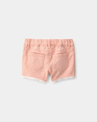 Baby Girl Eyelet Trim Twill Shorts - Peach